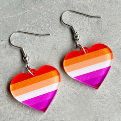 Lesbian Heart Acrylic Dangle Earrings