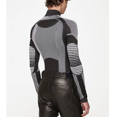 B&W Elastic Round Neck Long Sleeve Top