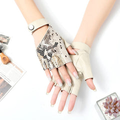 Womens Snakeskin Fingerless Leather Gloves