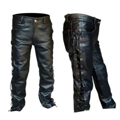 Black Lace Up PU Leather Pants