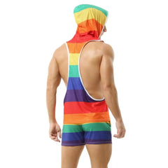 Rainbow Striped Hooded Tank Top Shorts Two-Piece Set