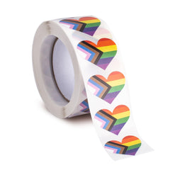500 LGBT Progress Pride Heart Stickers On A Roll