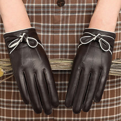 Winter Leather Gloves With Bow