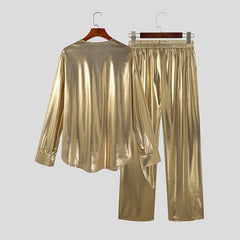 Shiny Streetwear Set (Long Sleeve T-Shirt + Pants)