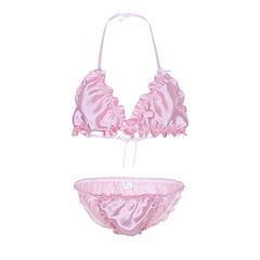 Satin Ruffled Sissy Lingerie Set With Bralette