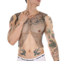 Glitter Midriff Rhinestone Fishnet Vest