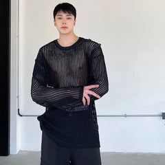 Versatile See-Through Knitted Long Sleeve Top