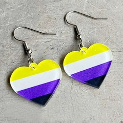 Non-Binary Heart Acrylic Dangle Earrings