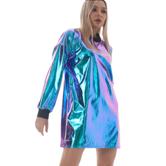 Scandi Pop Metallic Wetlook Mini Dress