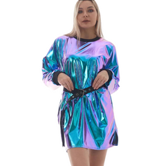 Scandi Pop Metallic Wetlook Mini Dress
