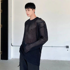 Versatile See-Through Knitted Long Sleeve Top