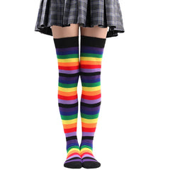 Colorful Rainbow Thigh-High Striped Socks