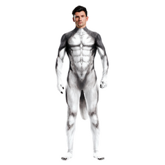 Sexy Elastic Wolf Bodysuit With Big Tail And Crotch Zipper