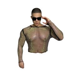 Sexy Rainbow Rhinestone Mesh Hoodie Set