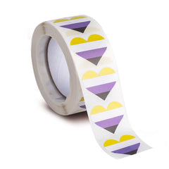 500 Non-Binary Pride Heart Stickers On A Roll
