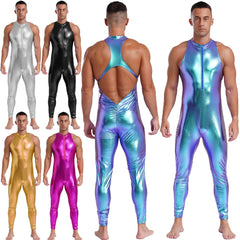 Power Pose Metallic Disco Men's Bodysuit