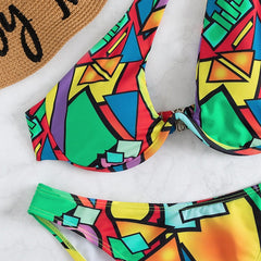 Abstract One Shoulder High Cut Bikini Set