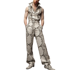Snake Style Zipper Lapel Overalls