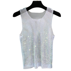 Studio 54 Mesh Shimmer Tank Top