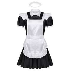 Submissive's Frilly Satin Maid Dress Ensemble