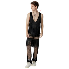 Tassel Mesh Sleeveless Tank Top + Pants (2 Piece Outfit)