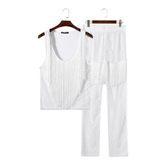 Tassel Mesh Sleeveless Tank Top + Pants (2 Piece Outfit)