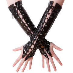 Wetlook Lace-Up Elbow Gloves