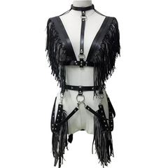 Women's Gothic Punk Pentagram Garter Set with Tassel Bra Harness