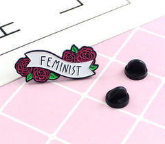 Feminist Red Rose Floral Enamel Pin