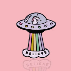 Believe Queer Spacecraft Enamel Pin