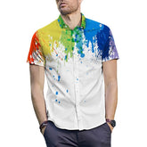 Splashed Rainbow Gay Short Sleeve Printed Shirt