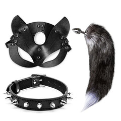 BDSM Furry Butt Plug Kit With Mask & Collar