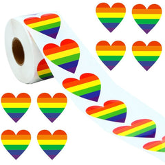 500 LGBT Pride Heart Stickers On A Roll