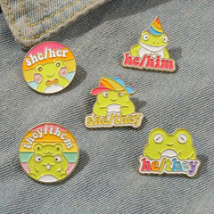 Frog Pronouns Enamel Pins