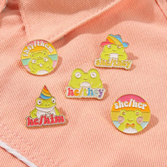 Frog Pronouns Enamel Pins