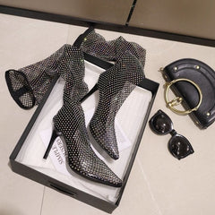 Sexy Black Mesh High Heel Boots