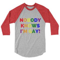 Nobody Knows I'm Gay! 3/4 Sleeve Raglan Shirt