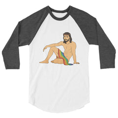 Sexy Gay Jesus 3/4 Sleeve Raglan Shirt