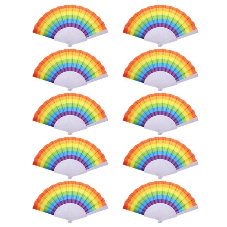 10-Pack Rainbow Folding Hand Fans