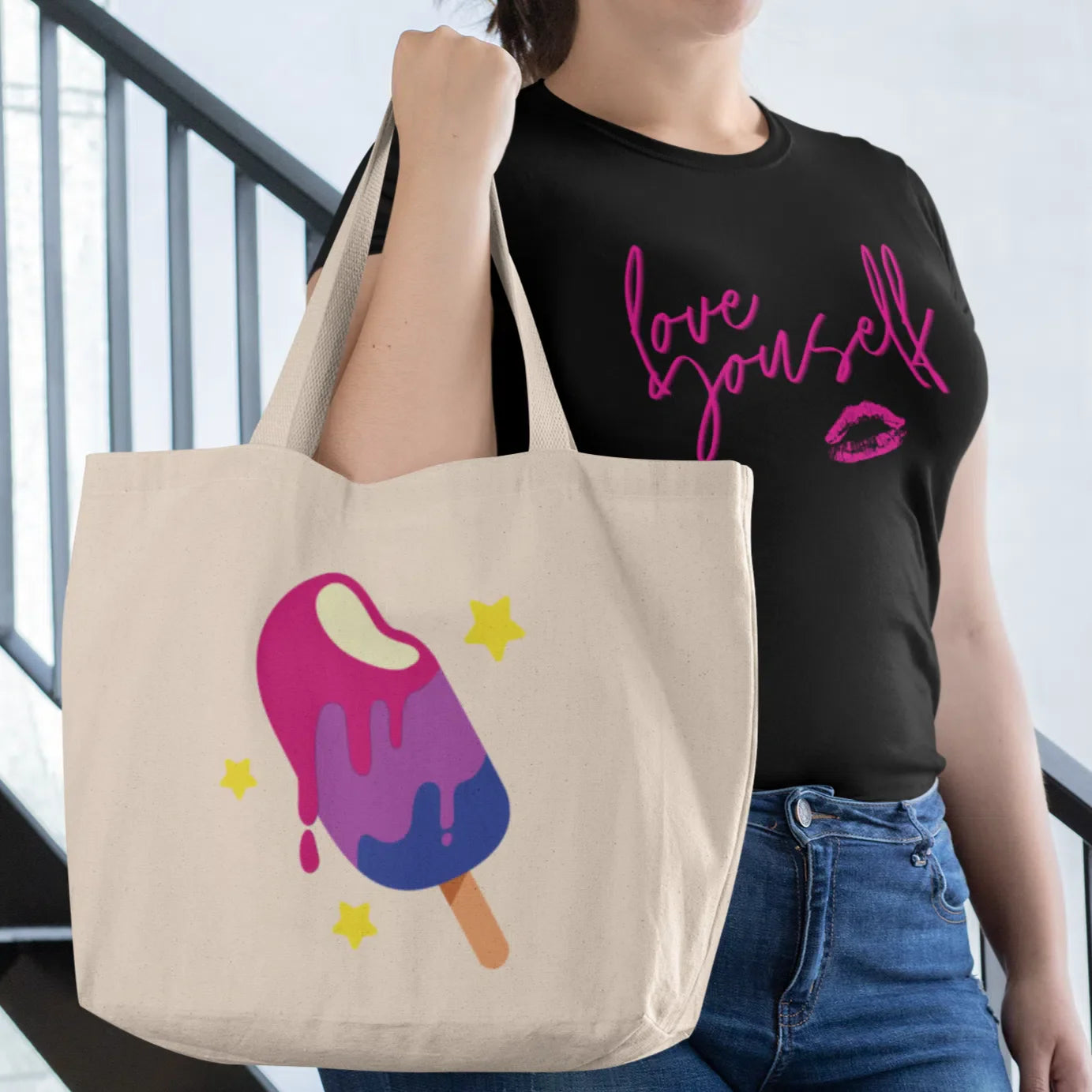Bisexual Popsicle Large Organic Tote Bag