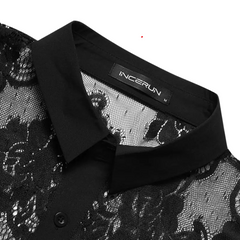 Black Lace See Through Long Sleeve Shirt