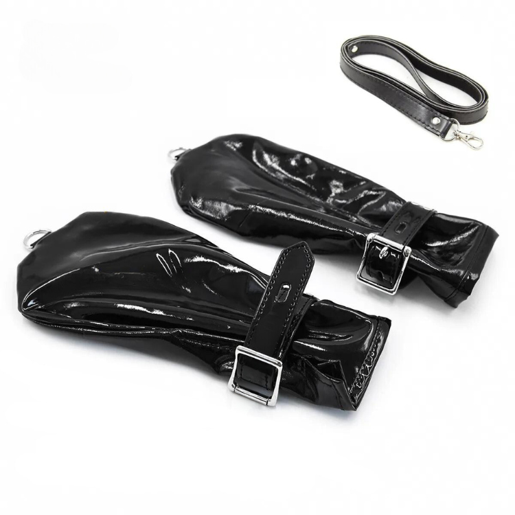 Bondage Leatherette Gauntlets With Restraints
