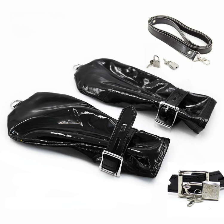 Bondage Leatherette Gauntlets With Restraints