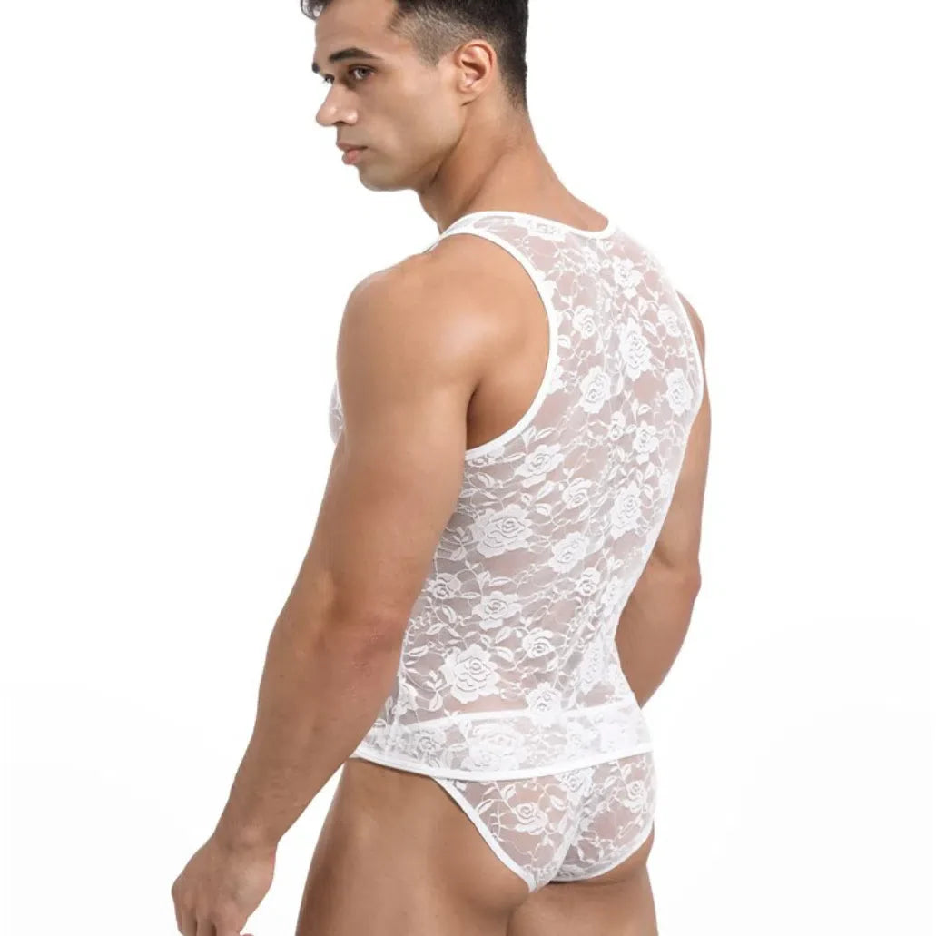 Sexy Lace Rose Tank Tops + Underwear Set