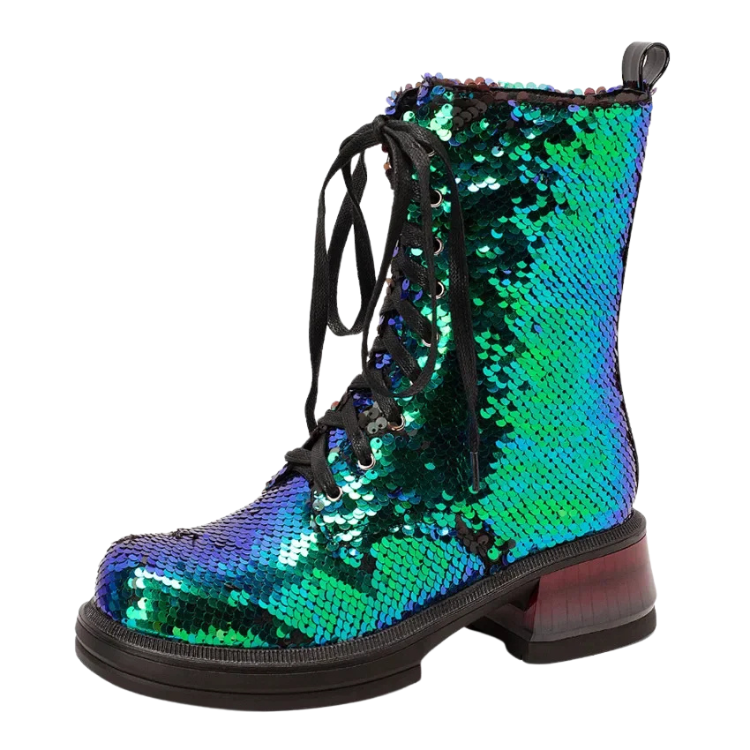 British Sequins Combat Boots
