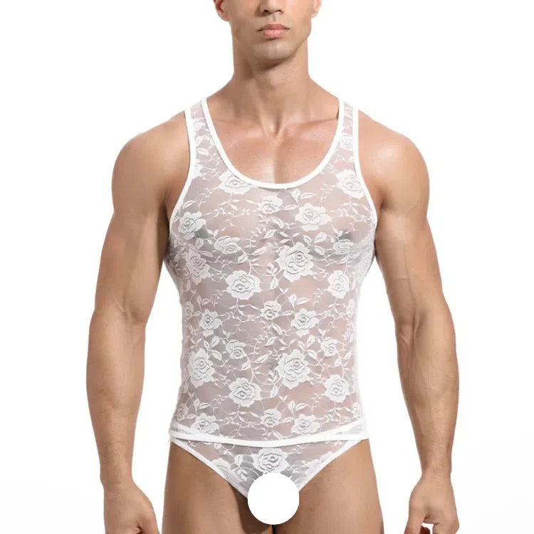 Sexy Lace Rose Tank Tops + Underwear Set