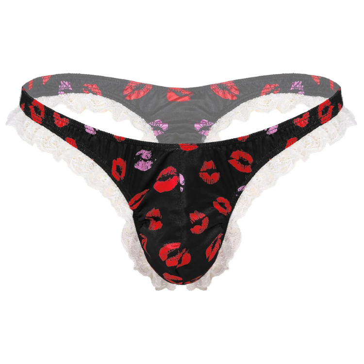Crossdressing Shiny Ruffle Lace Polka Thong