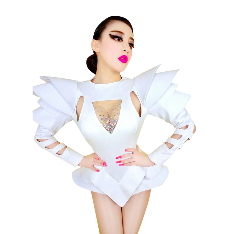 Crystal Couture White Party Bodysuit