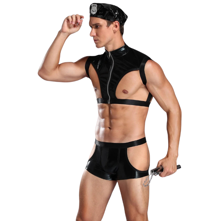 Erotic Faux Leather Police Costume