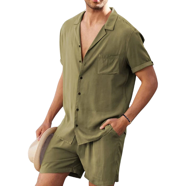 Euro Summer Short Sleeve Shirt + Shorts (2 Piece Outfit)